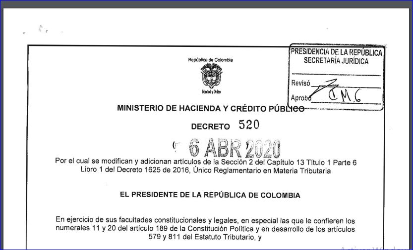 Decreto No 520 Establece nuevas fechas para la presentación y pago de