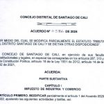 Acuerdo No 0586 de 2024, por medio del cual se modifica parcialmente el E.T. del Distrito Santiago de Cali y se dictan otras disposiciones.